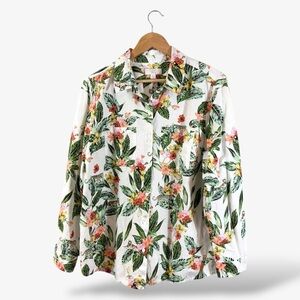 Charter Club Linen Button Down Shirt XXL Safari Jungle Leopard Tropical Print